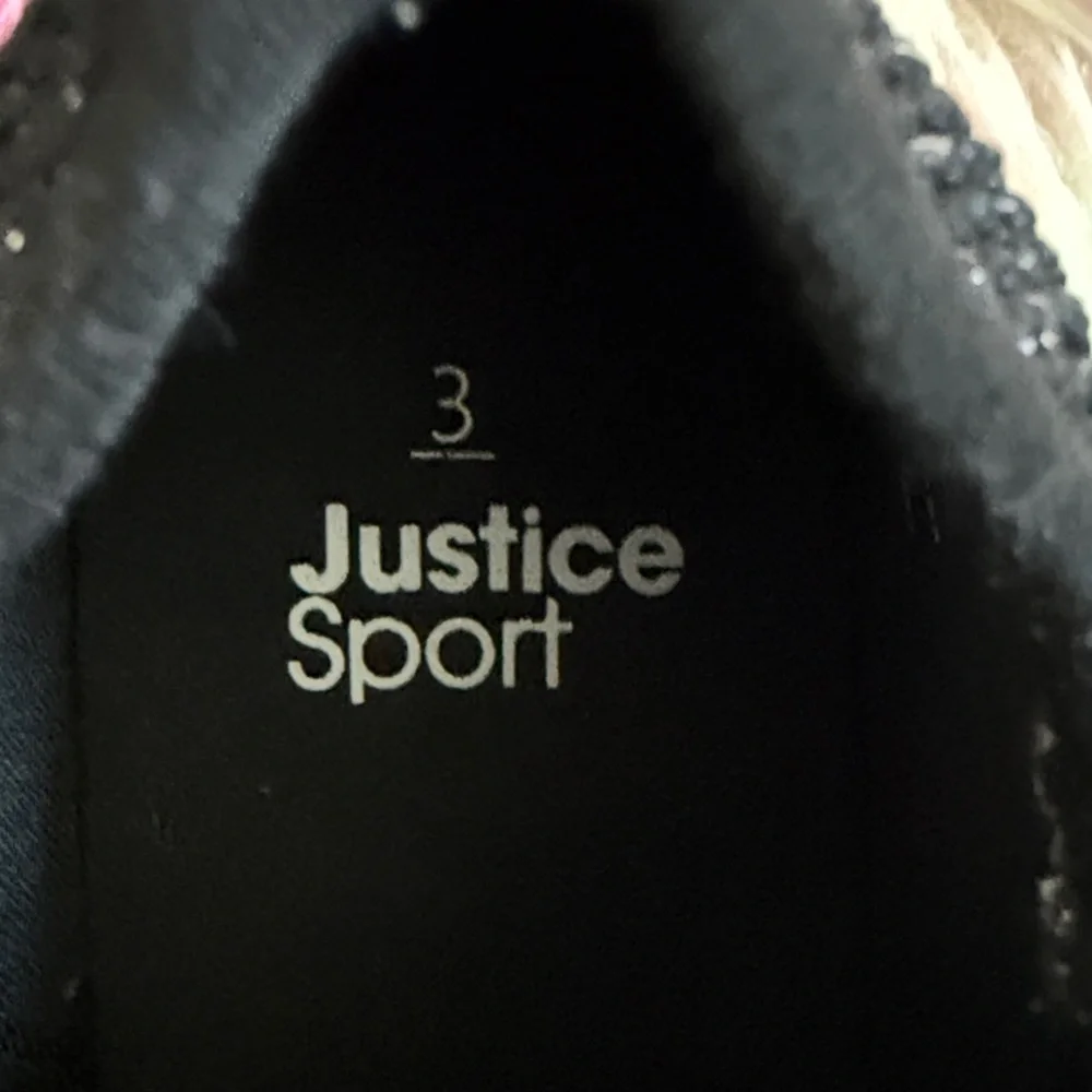 Justice Black Sneakers with Pink and Blue Highlights